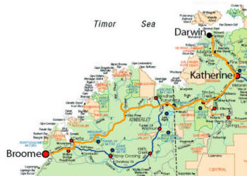 Map of Broome to Darwin region